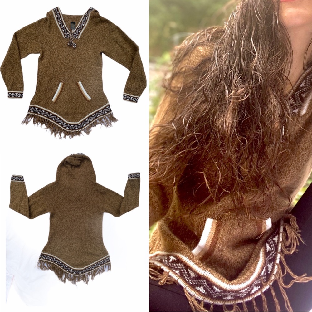 Alpaca Native American Hooded Poncho Sweater